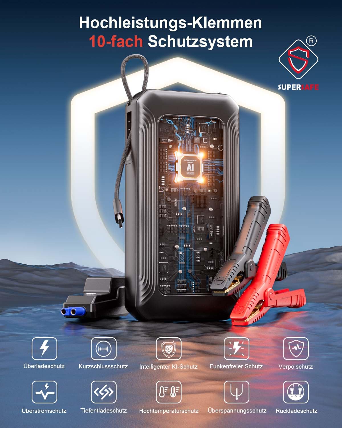 GOOLOO G7 Starthilfe Powerbank für pkw, 3000A Tragbare Starter Powerbank mit 45W USB-C Schnellladung & LED-Taschenlampe, Booster Auto Starthilfe für 12V (Bis zu 8.5L Benzin/6L Diesel)