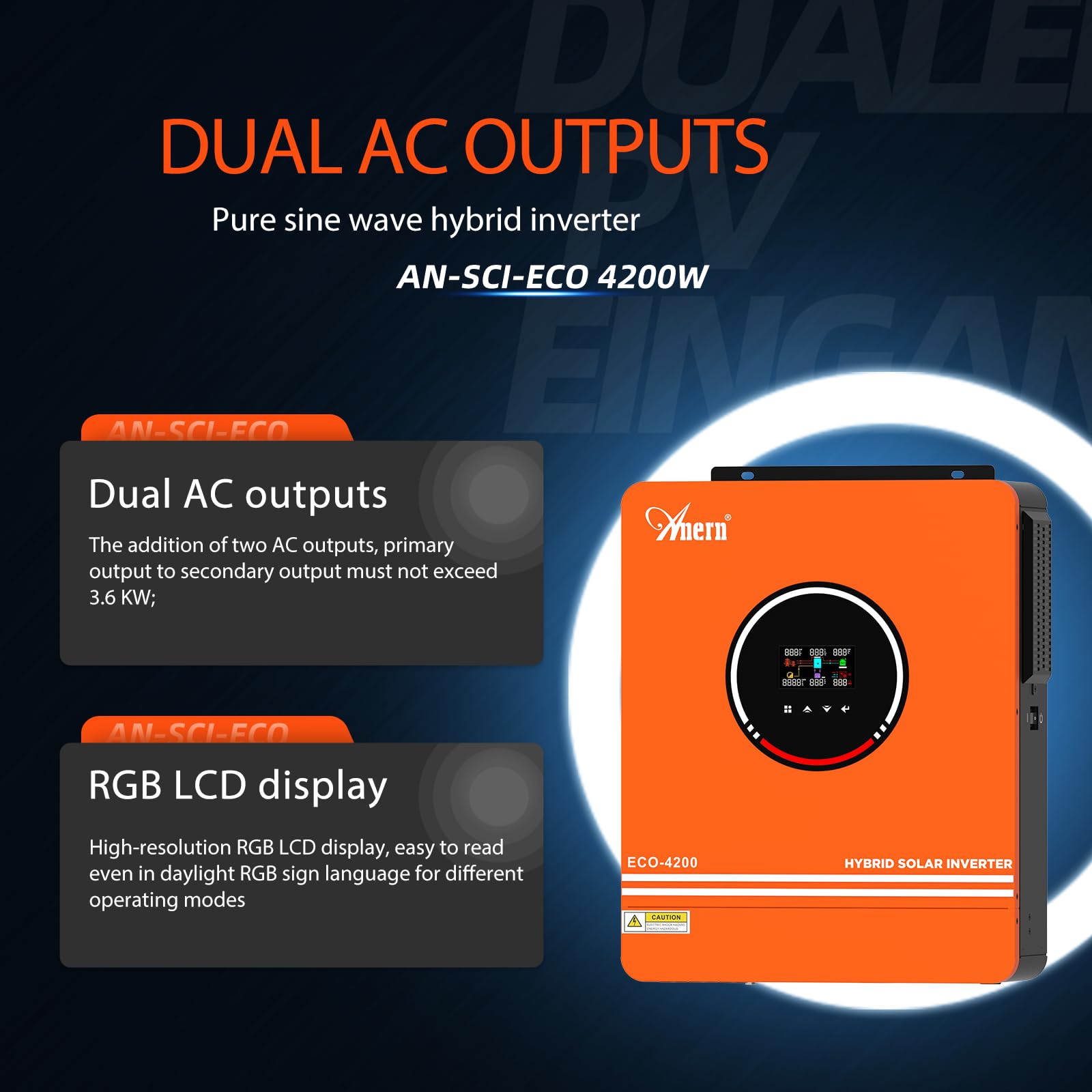 Anern 4200W Inversor Solar Hibrido 24VDC A 220-230VCA Sin Red Voltaje de Entrada PV Máx.500V Incorporada MPPT Controlador Solar 120A Funciona con Baterías de Plomo y Ácido de Litio de 24V