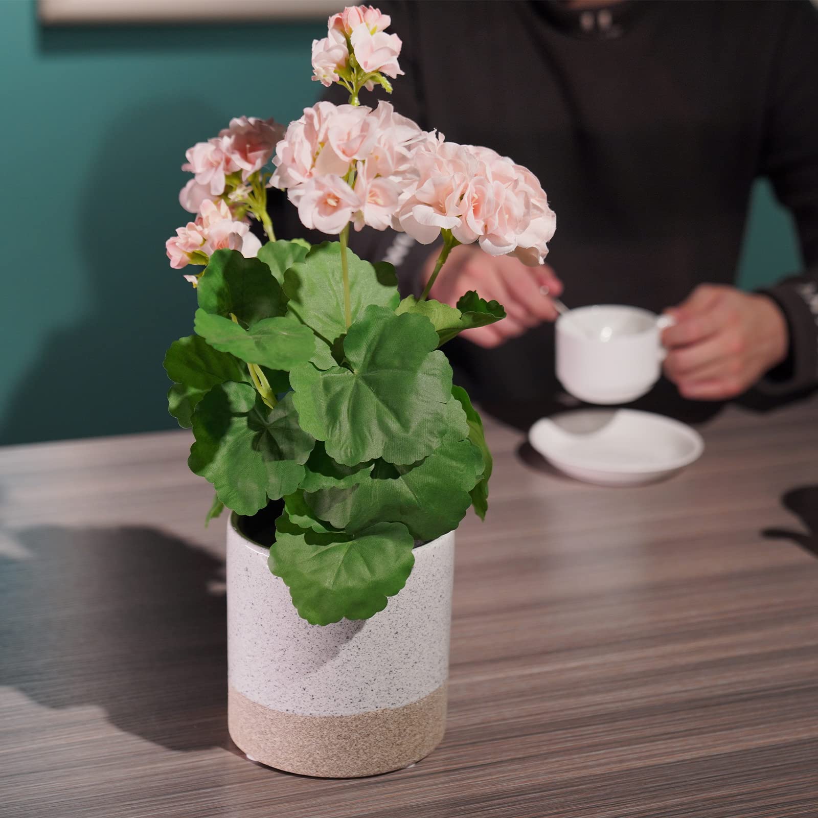 Cynkeyee Ceramic Plant Pot with Stand - Modern Decorative Small Planters, Bicolor Retro Plant Pot,Flower Pot with Drainage Holes for Succulent Herb Indoor and Outdoor Planter 5 x 5 x 6.5 Inch