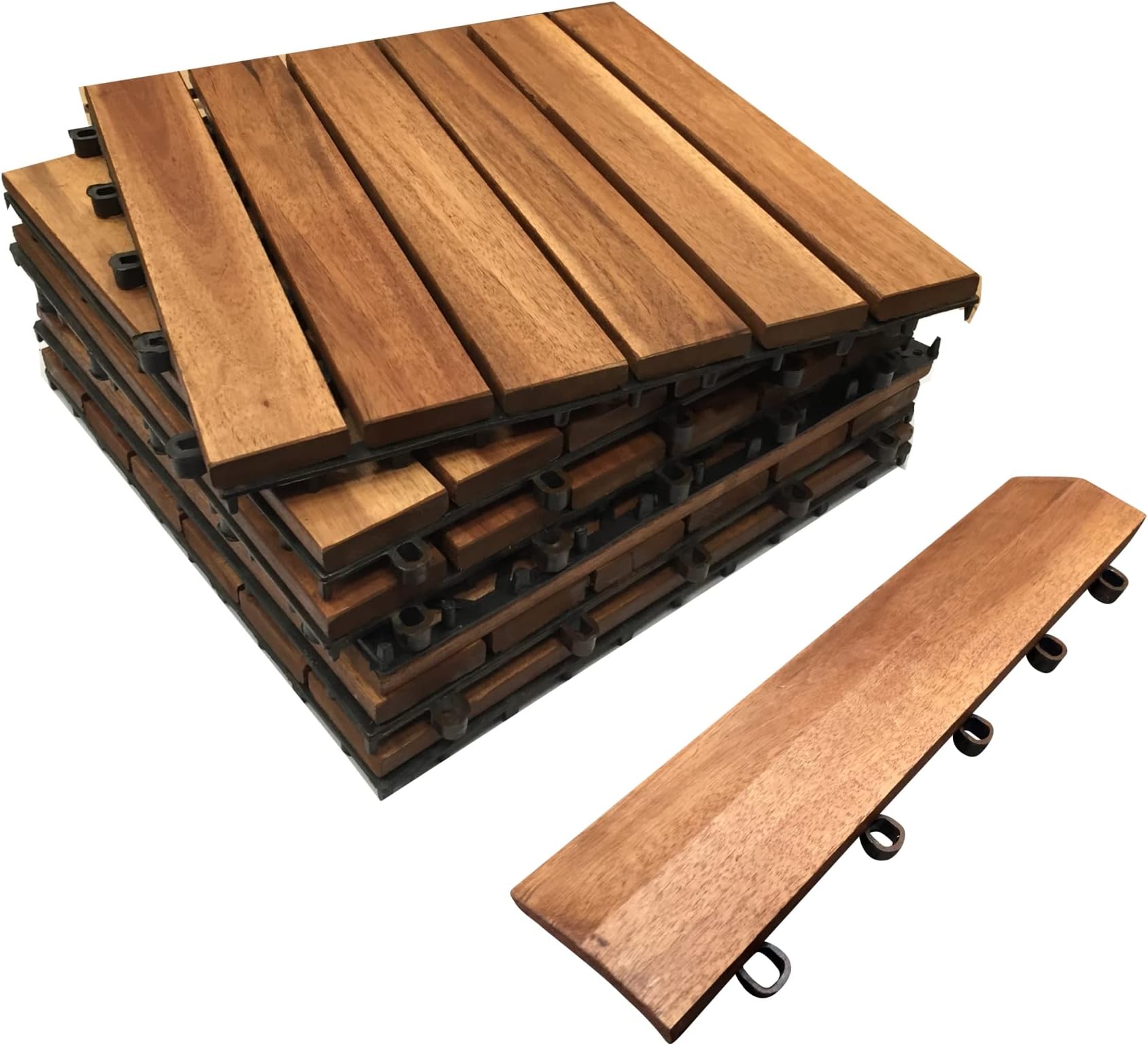 Click-Deck Hardwood Decking Tiles & Straight Edges Combination - Patio, Balcony, Roof Terrace, Hot Tub Deck Tiles Flooring Decking (72x Tiles and 16x Straight Edges)
