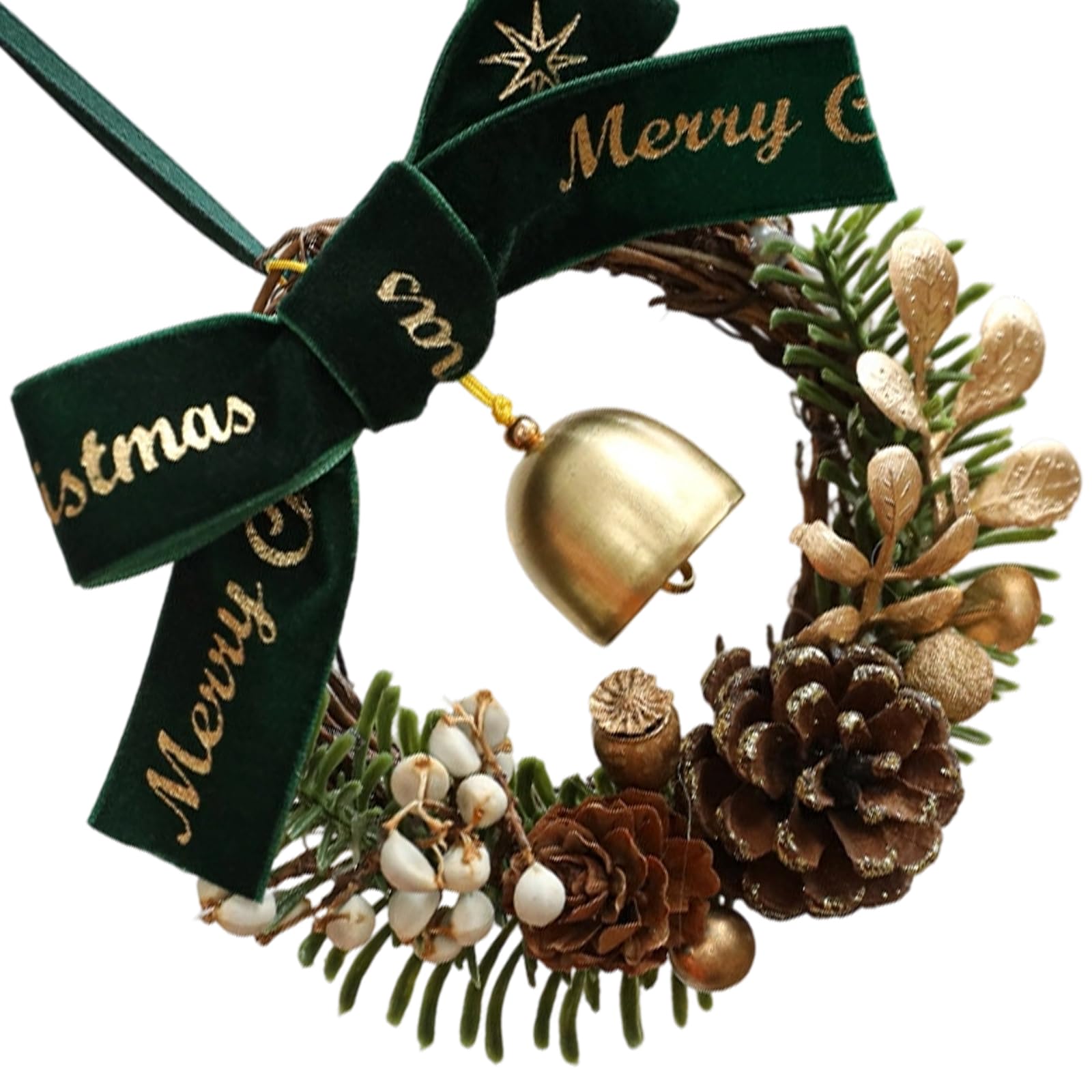 Miniature Holiday Wreath with Bucolic Pinecones Golden Bells and Velvety Bowknot Indoor Outdoors Christmas Decorations Christmas Decoration Tiny Wreath Tiny