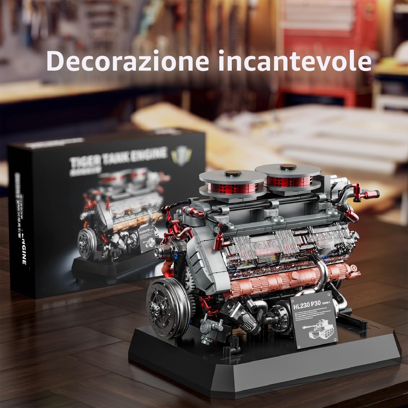 Technik Tiger Panzer Motor Bauspielzeug, Funzionante Motore di Veicoli Militari per Adulti da Costruire, MOC Meccanico Elettrico Set di Progetti per Hobby, Regali per Bambini Adolescenti 14+