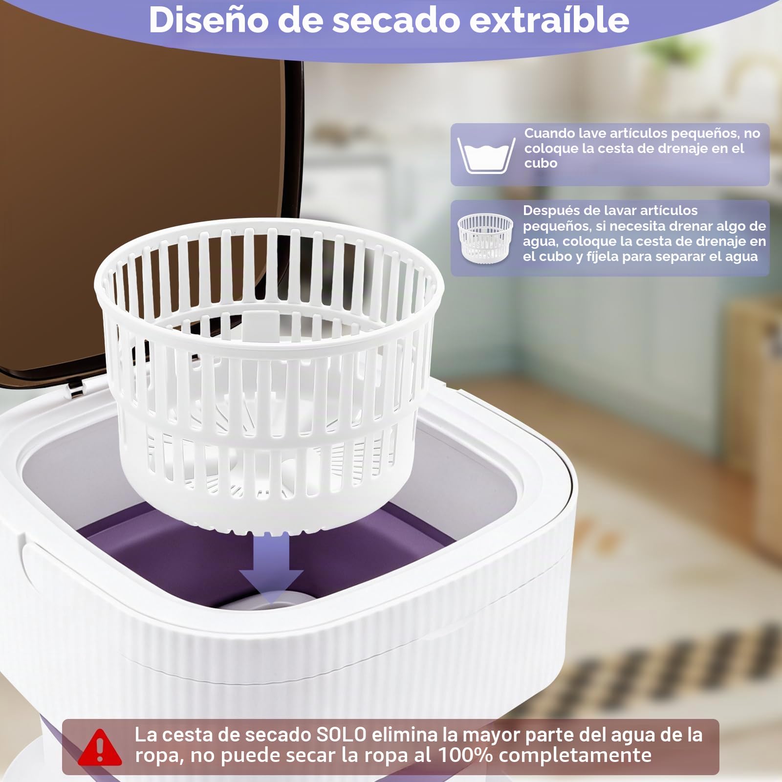 Mini Lavadora Portátil Plegable de 10L Lavadora Compacta, 3 Modos de Lavado | Cesta de Centrifugado Extraíble, Residencias de Estudiantes, Acampadas y Viajes