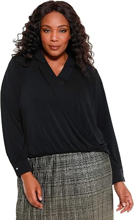 Belldini Womens Plus Size Long Sleeve Wrap Blouse