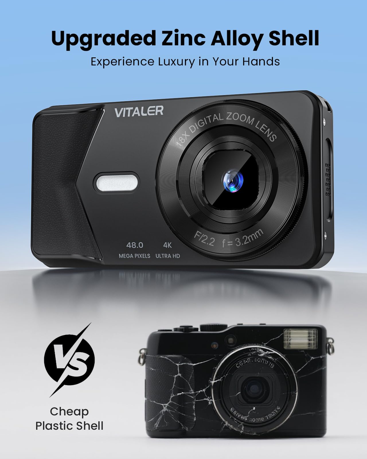 Fotocamera digitale, autofocus 48 MP 4 K fotocamera per fotografia con scheda da 32 GB, fotocamera digitale compatta portatile per adolescenti adulti principianti bambini con guscio in metallo