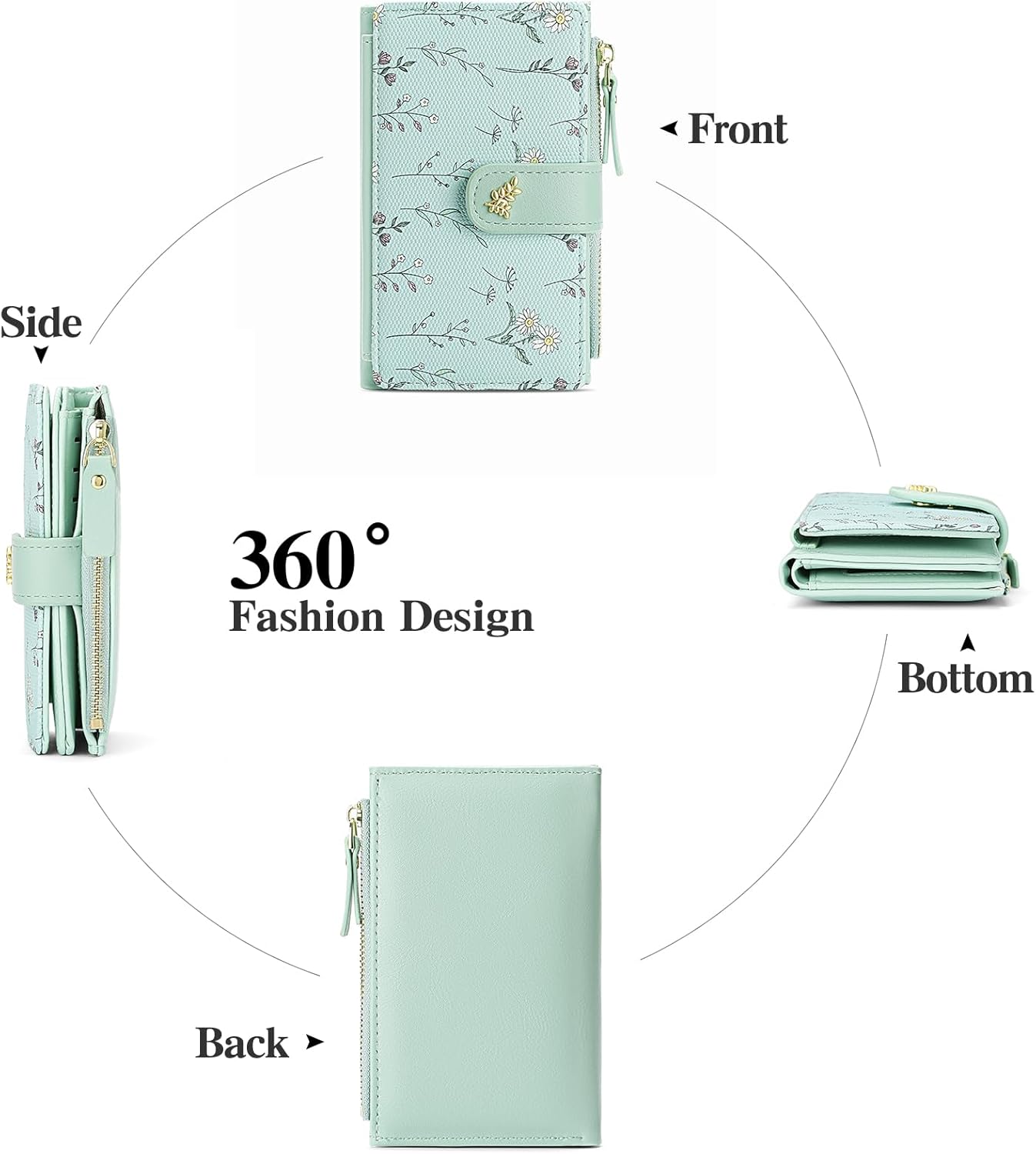 GAEKEAO Wallets for Women RFID Blocking Medium Bifold Ladies Wallet Vegan Leather Floral Card Holder Purse Zipper Coin Pocket - Image 4