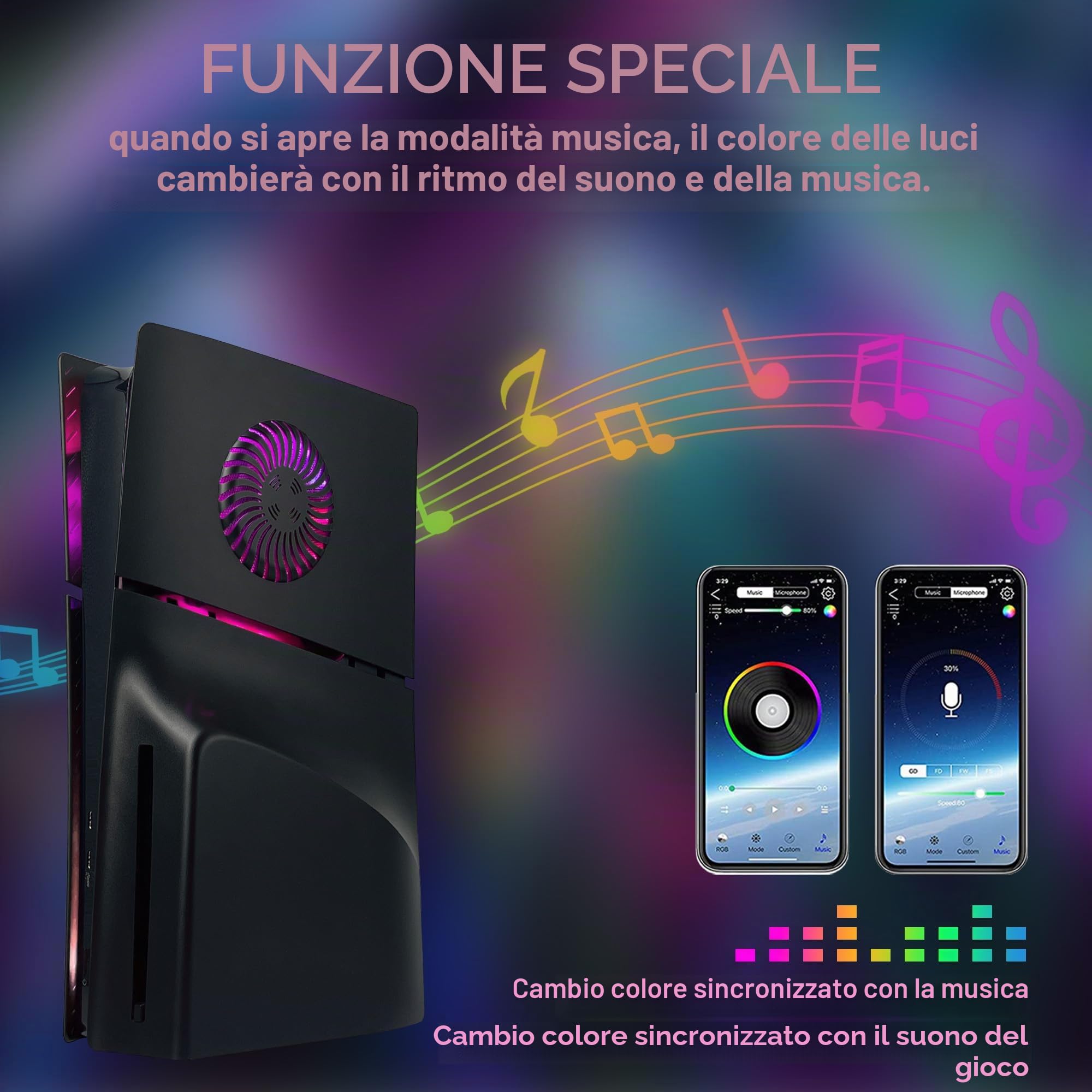 Faceplate für PS5 Slim Disc Edition mit RGB Light Strip und Staubfilter, DOBEWINGDELOU 400+ Effekte LED Licht Konsole Seitenplatten Cover DIY Dekoration Kit Zubehör Schwarz