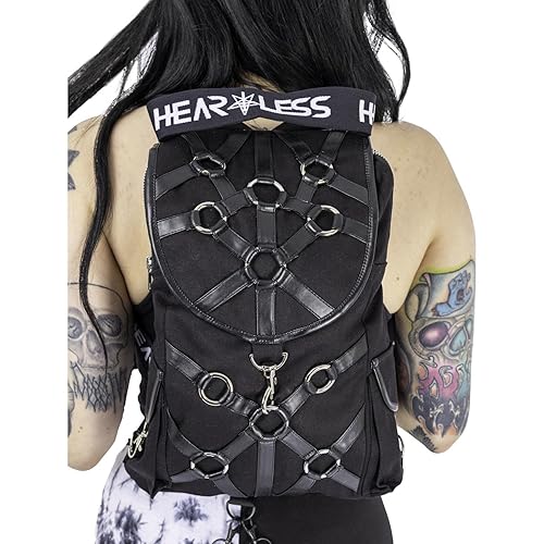 Wild Star Hearts Heartless Morality Bag Gothic Occult Black Mini Backpack with Faux Leather Straps