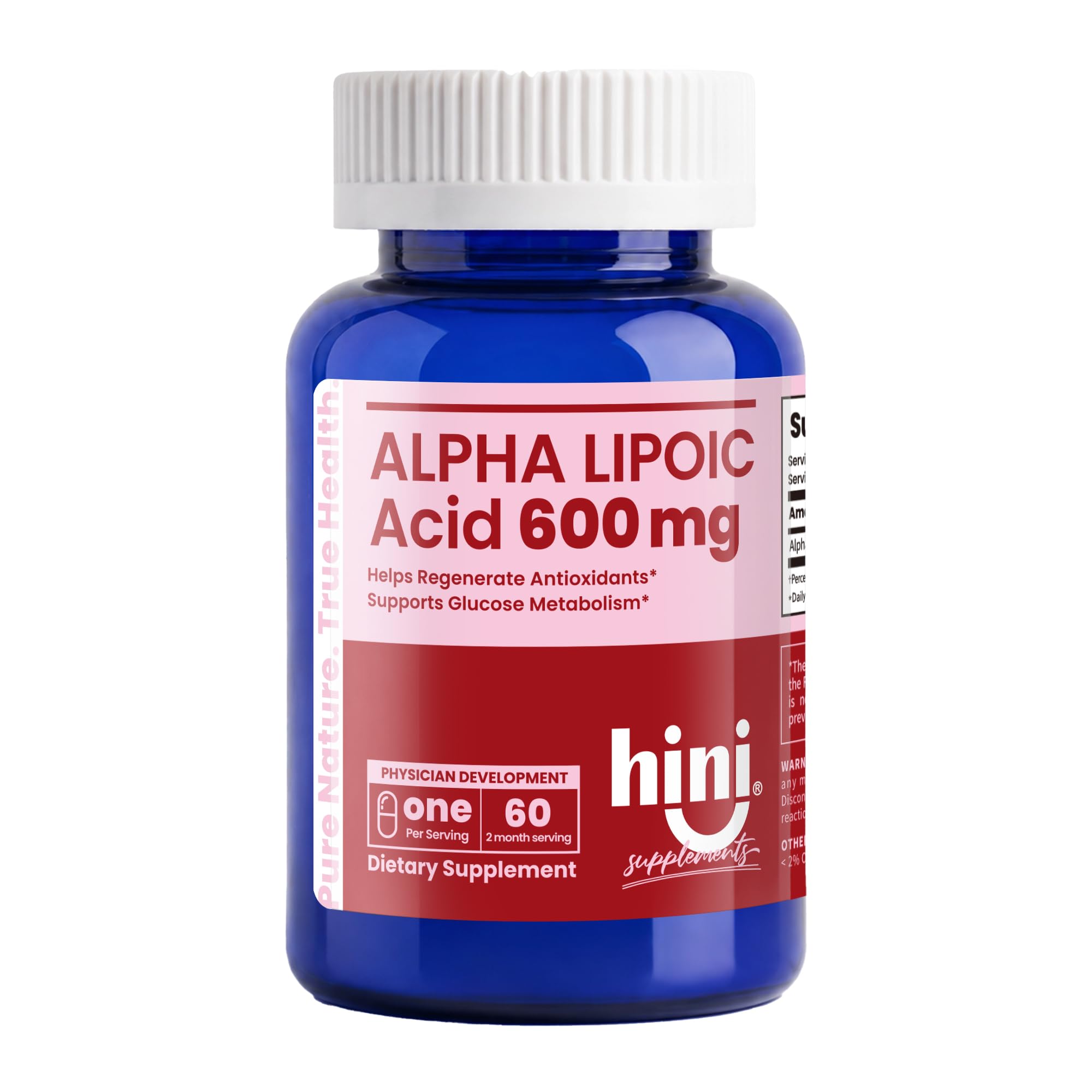 HINI Alpha Lipoic Acid 600 mg, Extra Strength ALA Antioxidant Support Supplement, High Potency Daily Wellness Formula, Easy-to-Swallow, 60 Capsules, 2-Month Supply for Men & Women