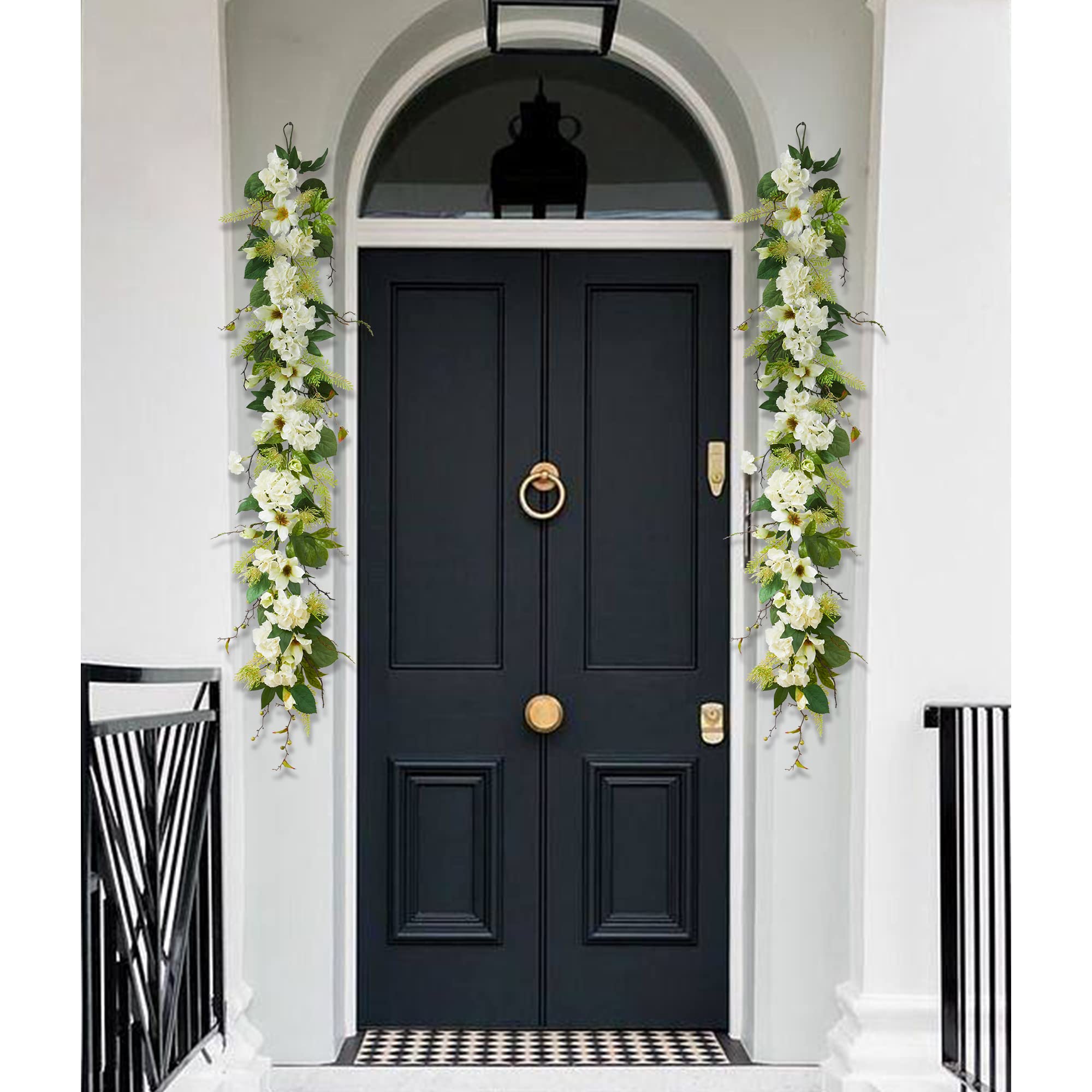 Ting's time 1.8 m Eukalyptus-Girlande mit Blumen, künstliche Blumen, grüne Girlande, Hochzeit, Hintergrund, Bogen, hängende Pflanze für Tischläufer, Party-Dekorationen (elfenbeinfarben)