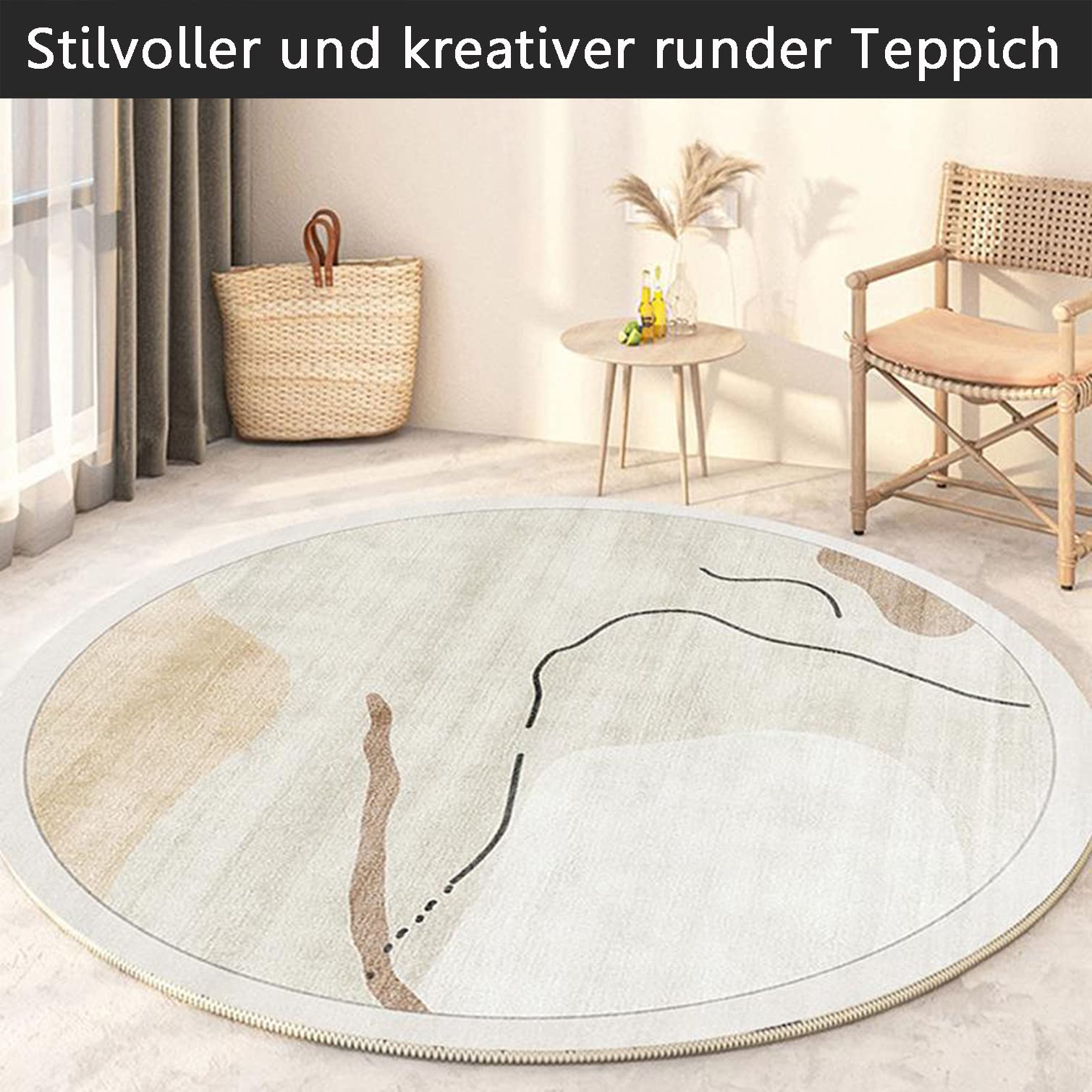 YOPOIY Teppich Rund, ​Weicher Gamer Teppich, Moderne Rutschmatte Teppich, Waschbare Teppiche fürs Wohnzimmer Schlafzimmer Küchenteppich-8-Ø 120cm