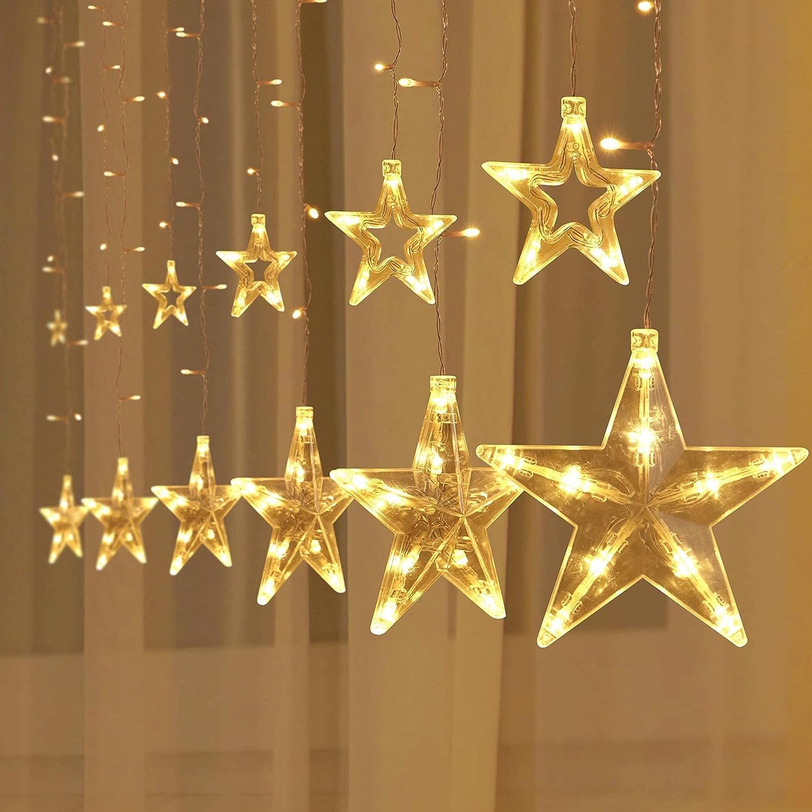 DAZZTIME Guirnaldas Luminosas Estrellas Cortina Luces,Guirnalda de Luces Interior Estrellas,con 8 Modos de Control Remoto,USB Luz de Cortina,para el Balcón, Ventana, Pared, Escaparate,Boda