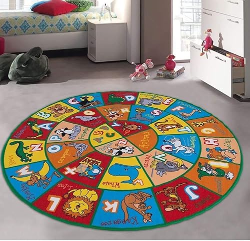 Champion Rugs - Alfombra para niños, diseño de animales de abc, para niños, habitación de guardería, dormitorio, sala de estar (9.2 ft x 9.2 ft