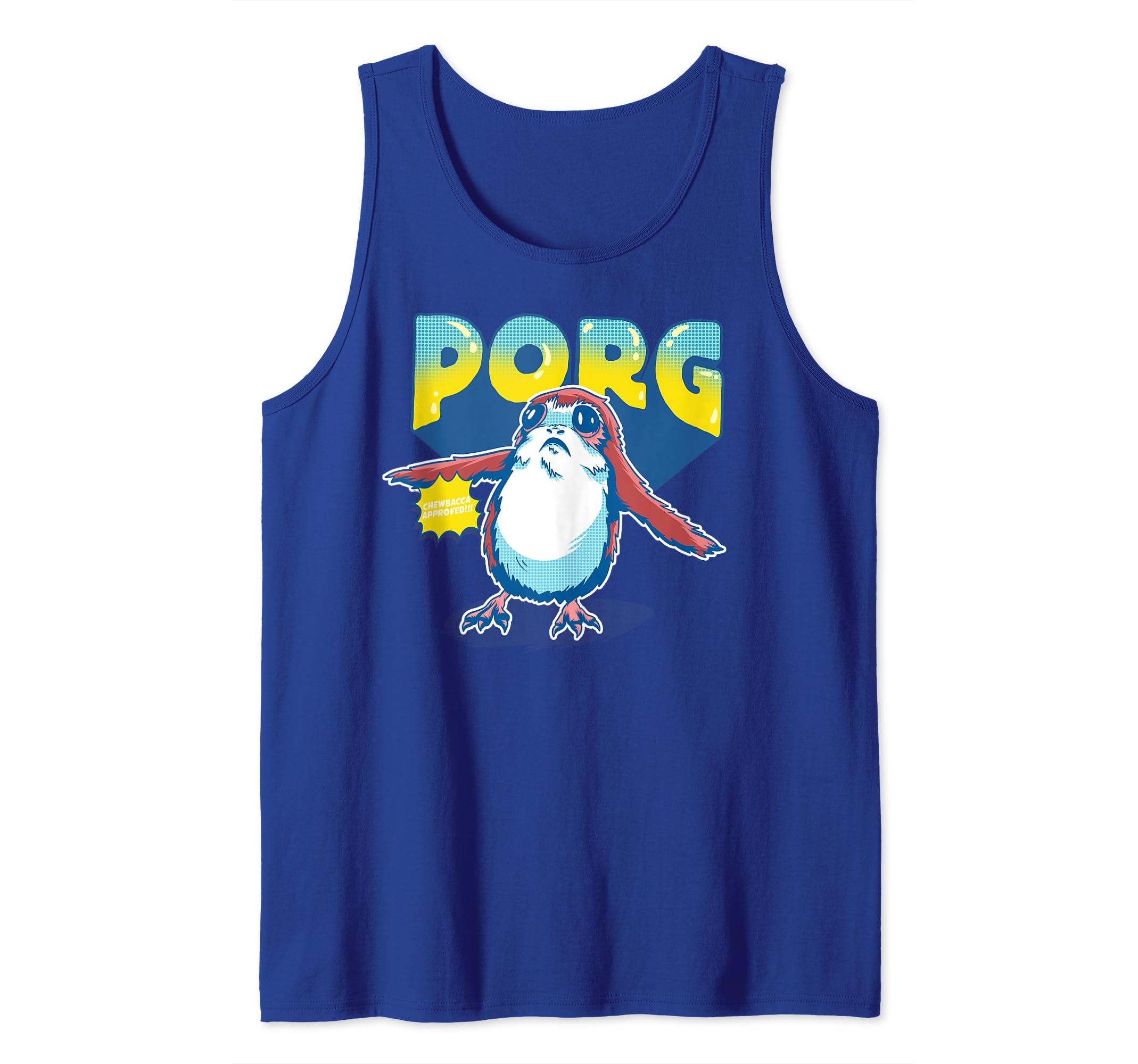 Star Wars Porg Chewbacca Approved Comic Portrait Tank Top, Blue