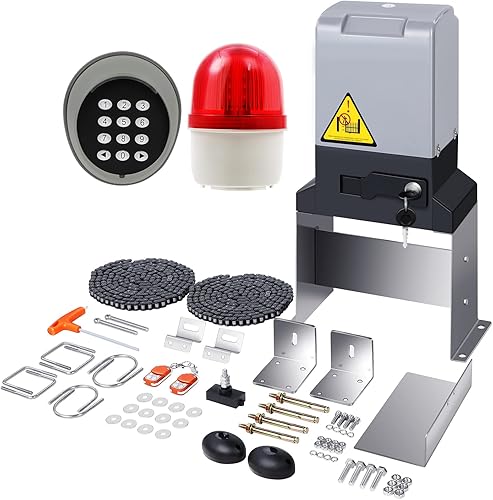 Abridor automático de puerta corredera de 1800 libras con 2 controles remotos, kit de sistema de seguridad de hardware de puerta de control de