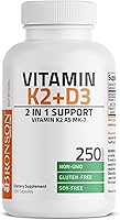 Vista 5 de Bronson Vitamin K2 (MK7) with D3 Supplement Non-GMO Formula 5000 IU Vitamin D3 & 90 mcg K2 MK-7 Easy to Swallow D & K Complex, 250 Capsules