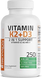 Bronson Vitamin K2 (MK7) with D3 Supplement Non-GMO Formula 5000 IU Vitamin D3 & 90 mcg K2 MK-7 Easy to Swallow D & K Complex, 250 Capsules
