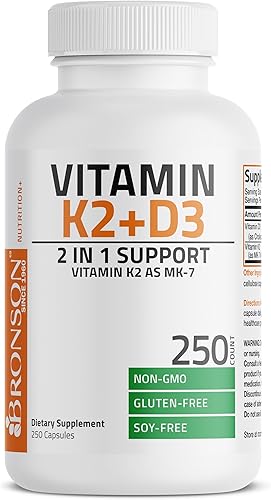 Vista 25 de Bronson Suplemento de vitamina K2 D3 (MK7) Fórmula sin OMG Vitamina D3 5000IU (125 mcg) y 90 mcg K2 MK-7, complejo D y K fácil de tragar, 60 cápsulas