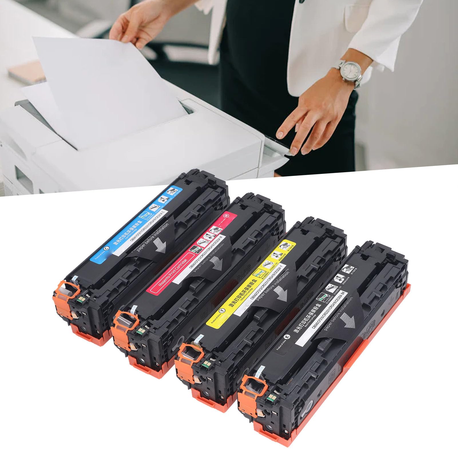 Ausla Confezione da 4 Cartucce Toner Sostitutive per Stampante 125A CB540A CB541A CB542A CB543A Inchiostro per Stampante 2200 1400 Pagine, Resa per Ufficio, Casa