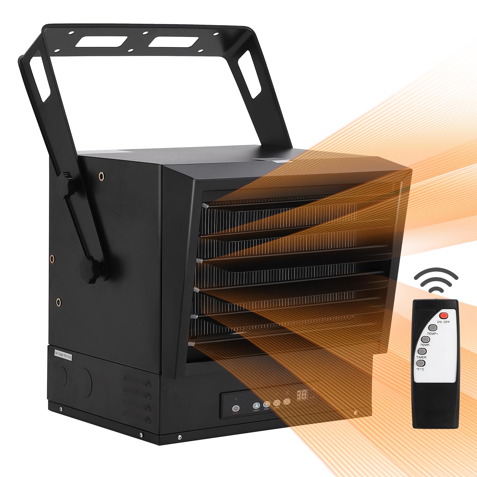 Garveetech Electric Garage Heater 10000 Watt, Hard-Wired Digital Ceiling Mount Heater with Full-Function Remote, 240 Volt Fan-Forced Overheat Protect, Thermostat 12-Hour Timer Ideal for Workshop