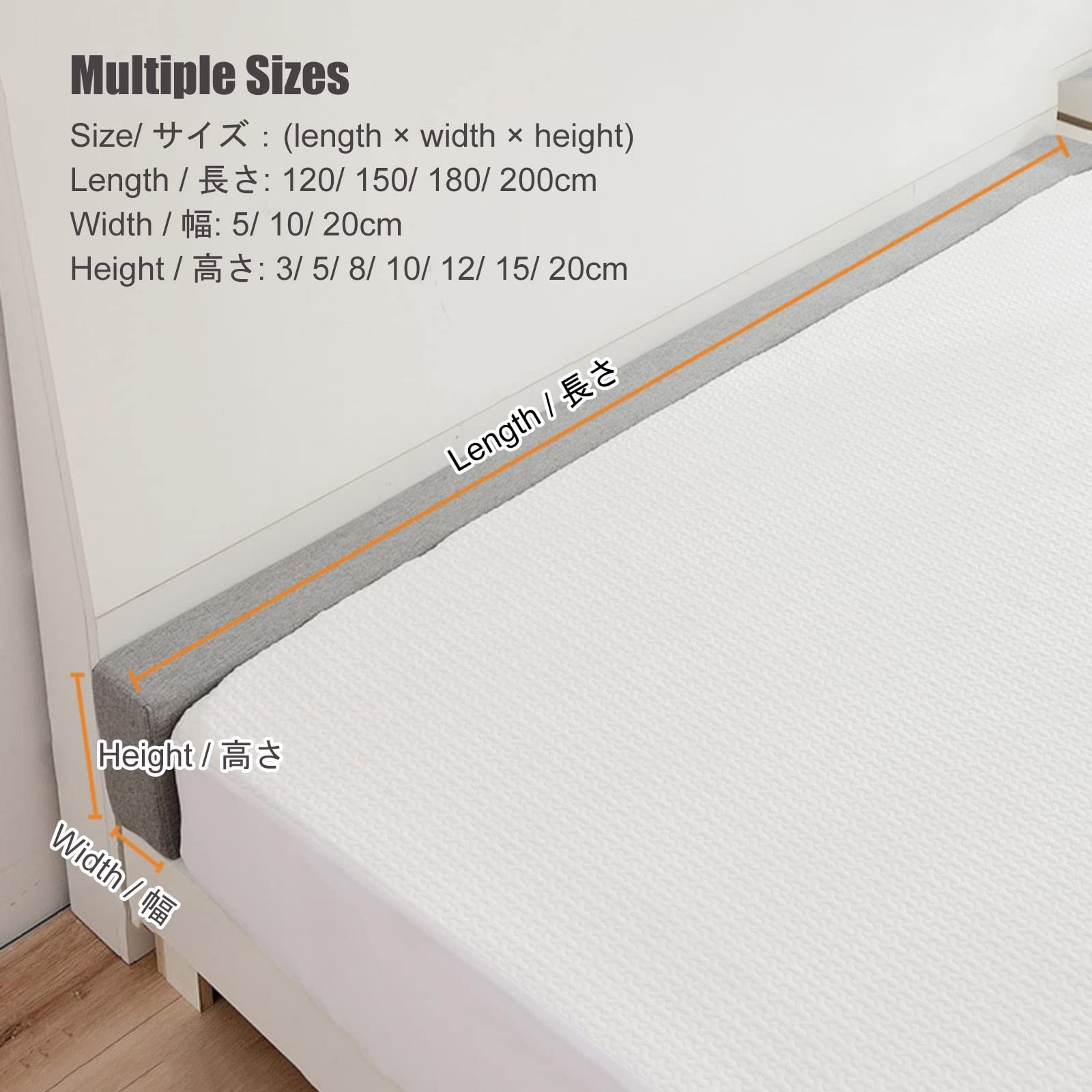 Rallonge Coussin Matelas Lit 150x20x5 Cm - Remplisseur D'Écart Tête De Lit, Gris