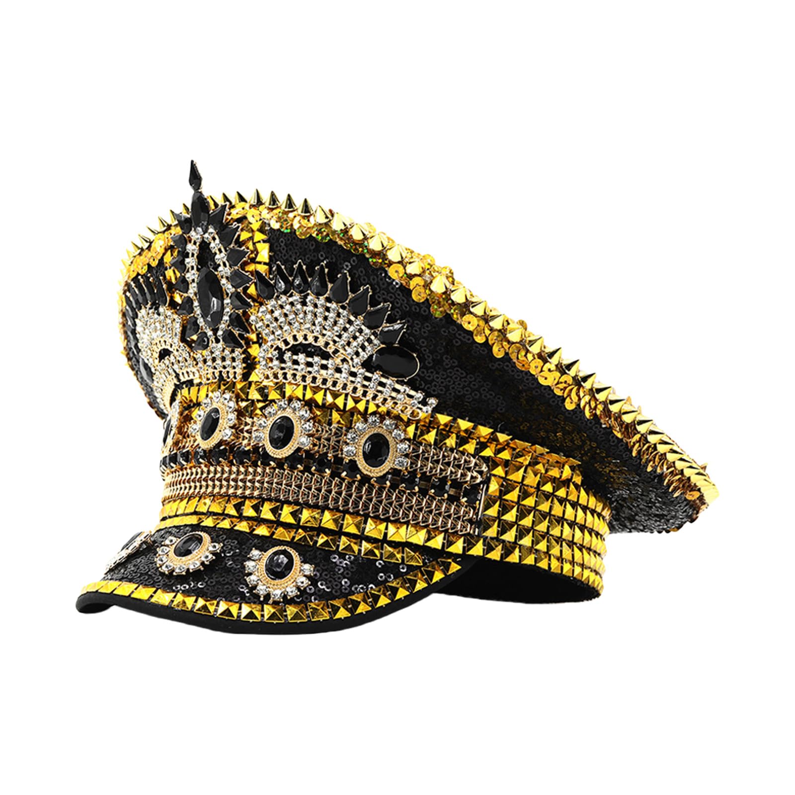 Chapeau de capitaine marin à strass à rivets pour jeunes adultes pour fête à thème festival de musique séance photo accessoire de festival de musique