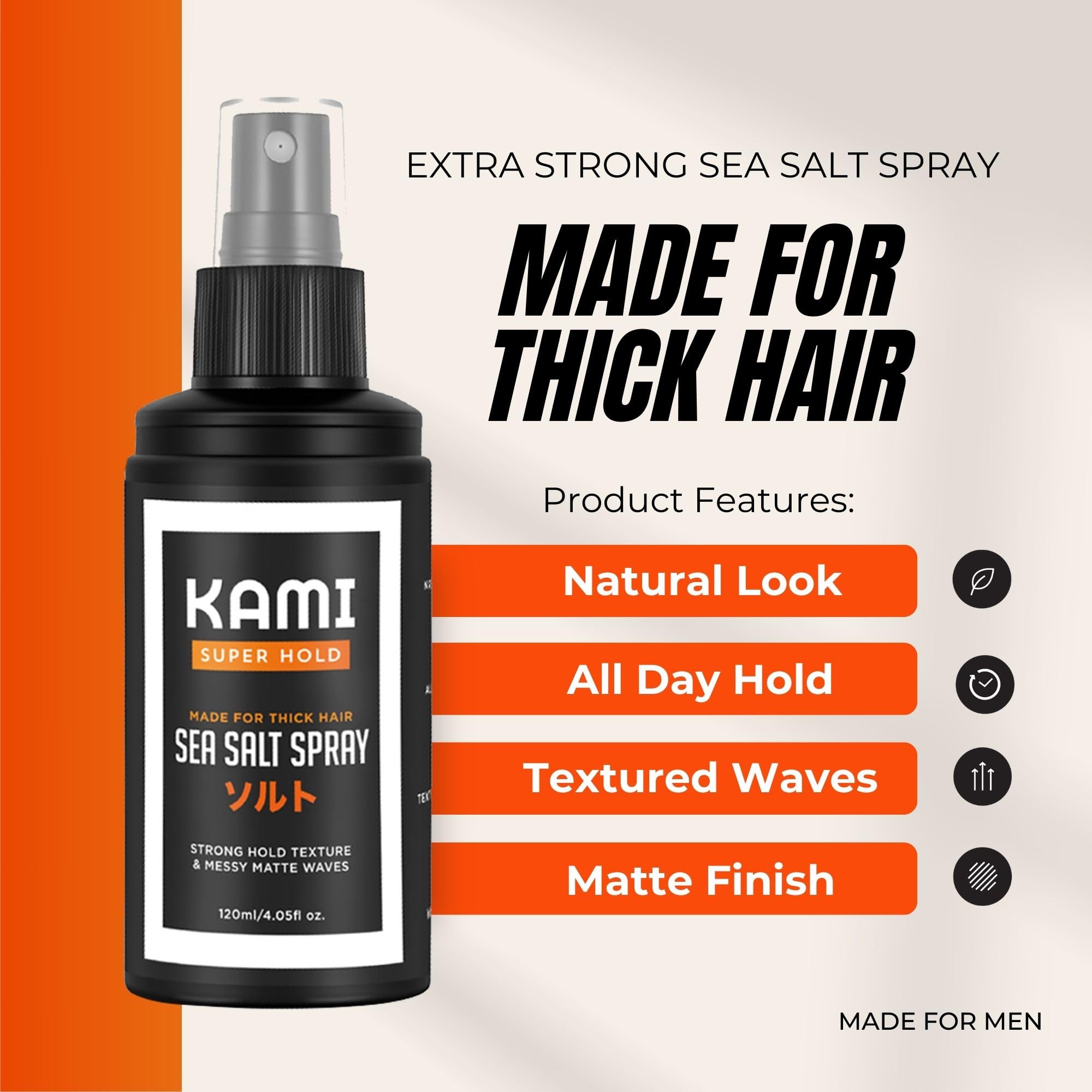 Kami Sea Salt Hair Spray – Strong Hold Texturizing Spray for Thick Hair, Natural Semi-Matte Waves & Volume | Premium Solution for Ultimate Control & Extra Hold