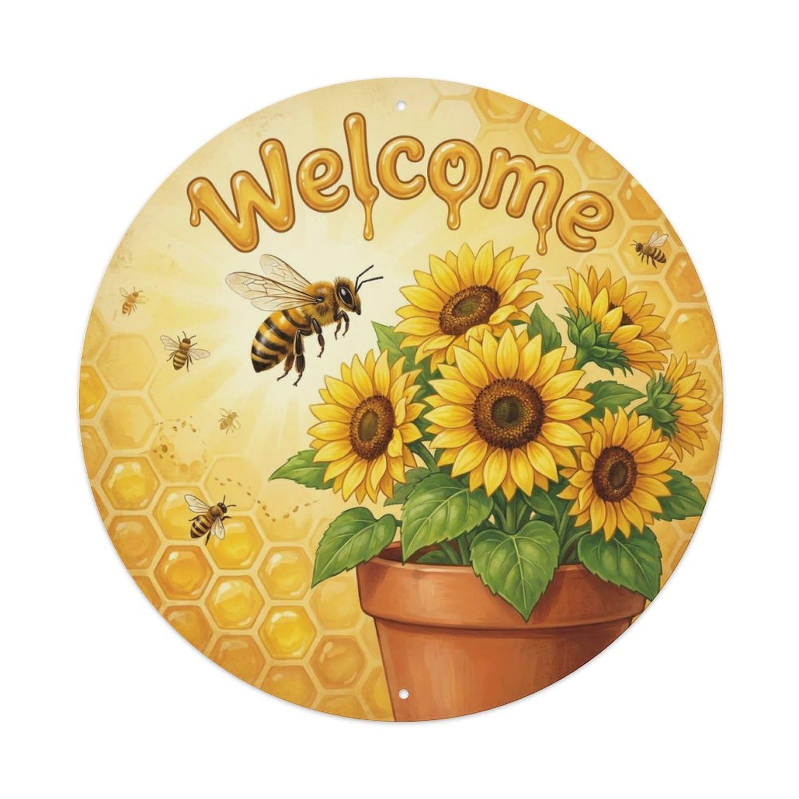 Okahys 8X8inch(20X20cm) Welcome Bee Sunflower Hive Metal Tin Sign
