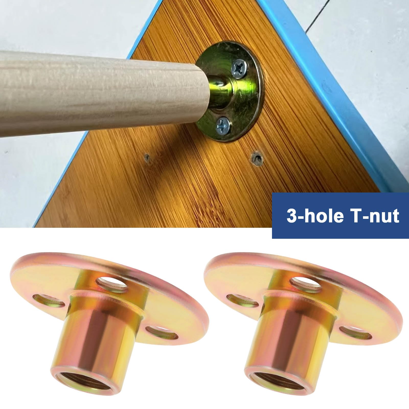 VGOL 20pcs M10 3-Hole T-Nuts Galvanized Plate Round Base Screw-in T-Nut Furniture Hardware Flange Insert Female Thread Replacement for Furniture Installation - Image 3