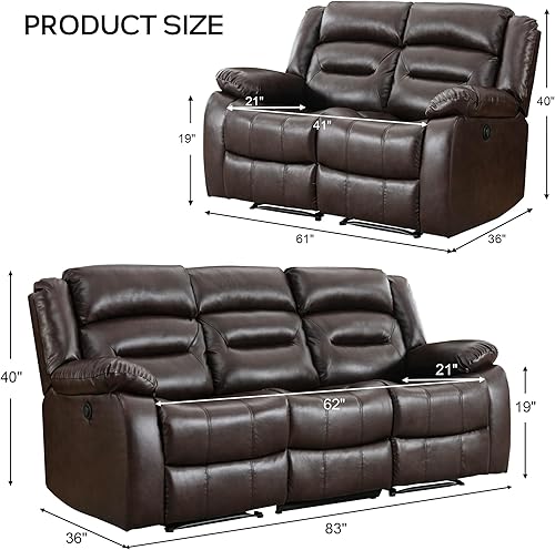 Miniatura 2 de EBELLO Sofá Reclinable Eléctrico de Piel Sintética para Dos Personas, Juego de Sofá Reclinable de 3 Asientos, Juego de Sillón Sofá Reclinable