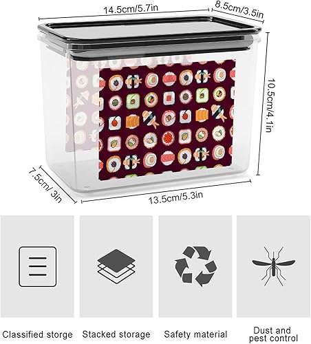 Miniatura 2 de Recipientes de almacenamiento de alimentos japoneses con patrón de sushi, caja de plástico transparente con tapas, contenedores reutilizables para