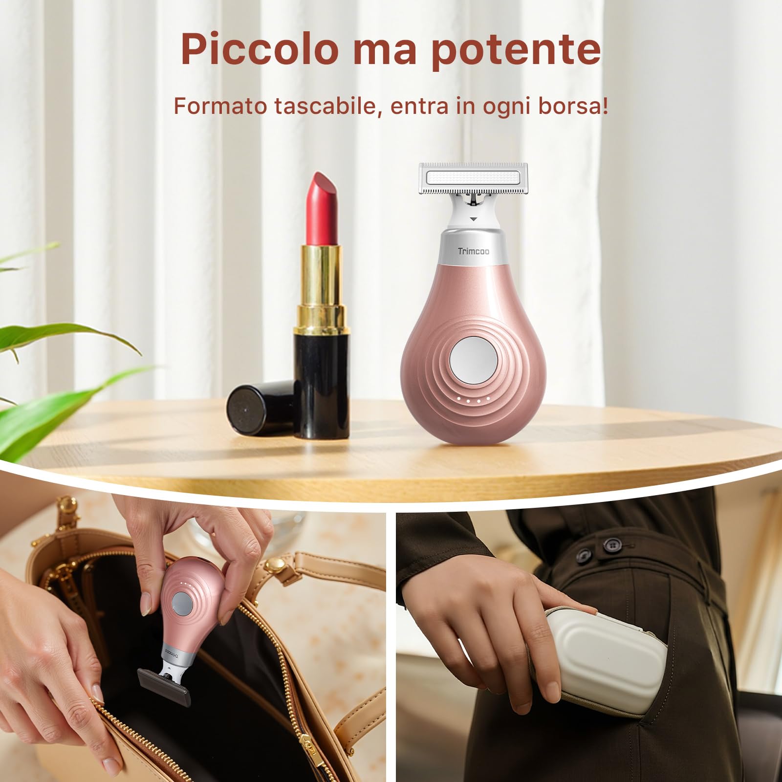 2026 Nuovo Rasoio Elettrico Donna per Zona Bikini - Rifinitore Intimo Portatile e Senza Dolore, Mini Depilatore Viso e Corpo, Ricarica USB-C, Testina Wet & Dry Sostituibile, oro