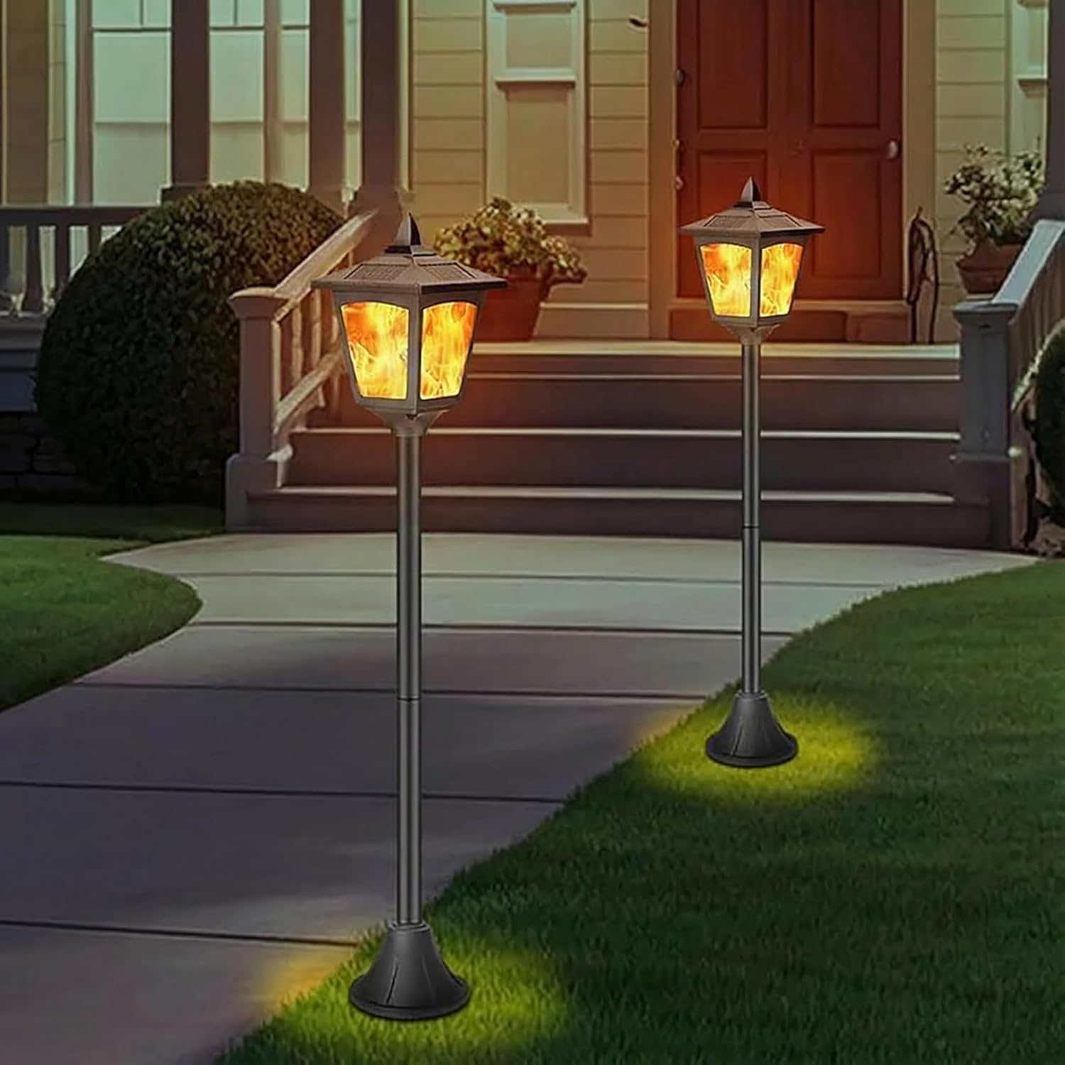 2-Pack 40" Solar Flame Lanterns Outdoor, IP65 Waterproof Post Lights with 3D Flickering Flame, Auto Dusk to Dawn for Patio, Garden, Yard, Driveway Decor