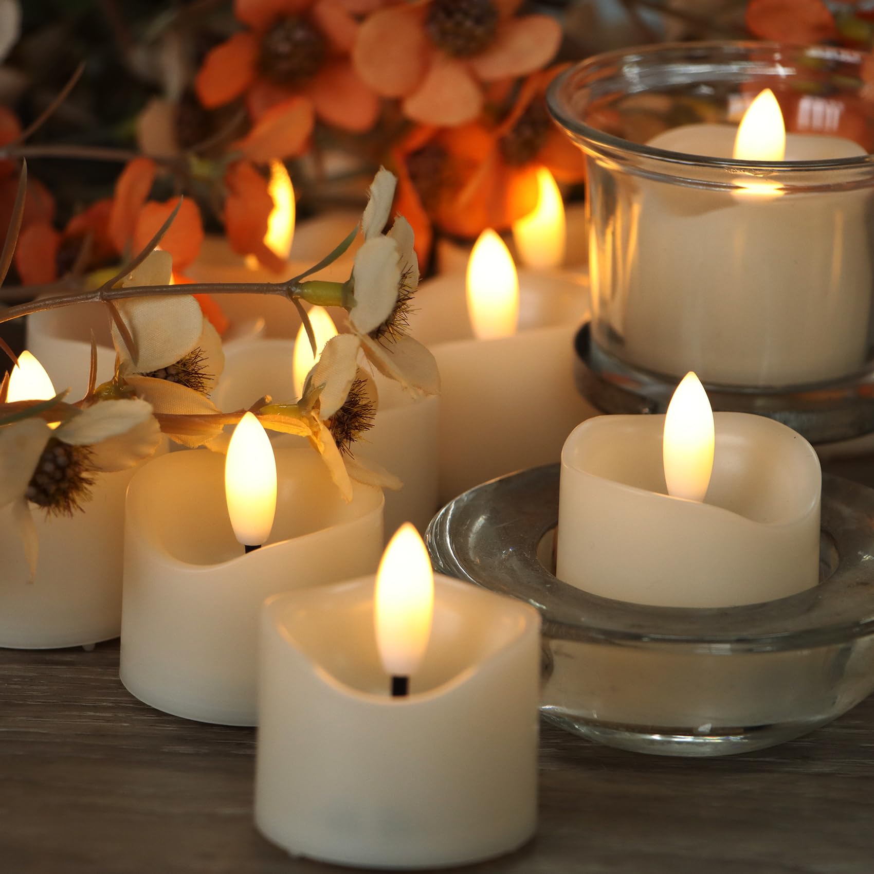 Batteriebetriebene Votivkerzen, 3,8 x 4,2 cm, flammenlose Votiv-Teelichter, schwarzer Docht, Teelichter, LED, elektrische künstliche Kerzen, realistisch, für Hochzeit, Weihnachten, Erntedankfest