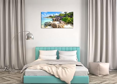 Miniatura 4 de YYYYHPP YP0762 - Cuadro de pared de playa, arte de pared, piedra de cocoteros en arenas, playa, paisaje marino, pintura de paisaje, imagen de la
