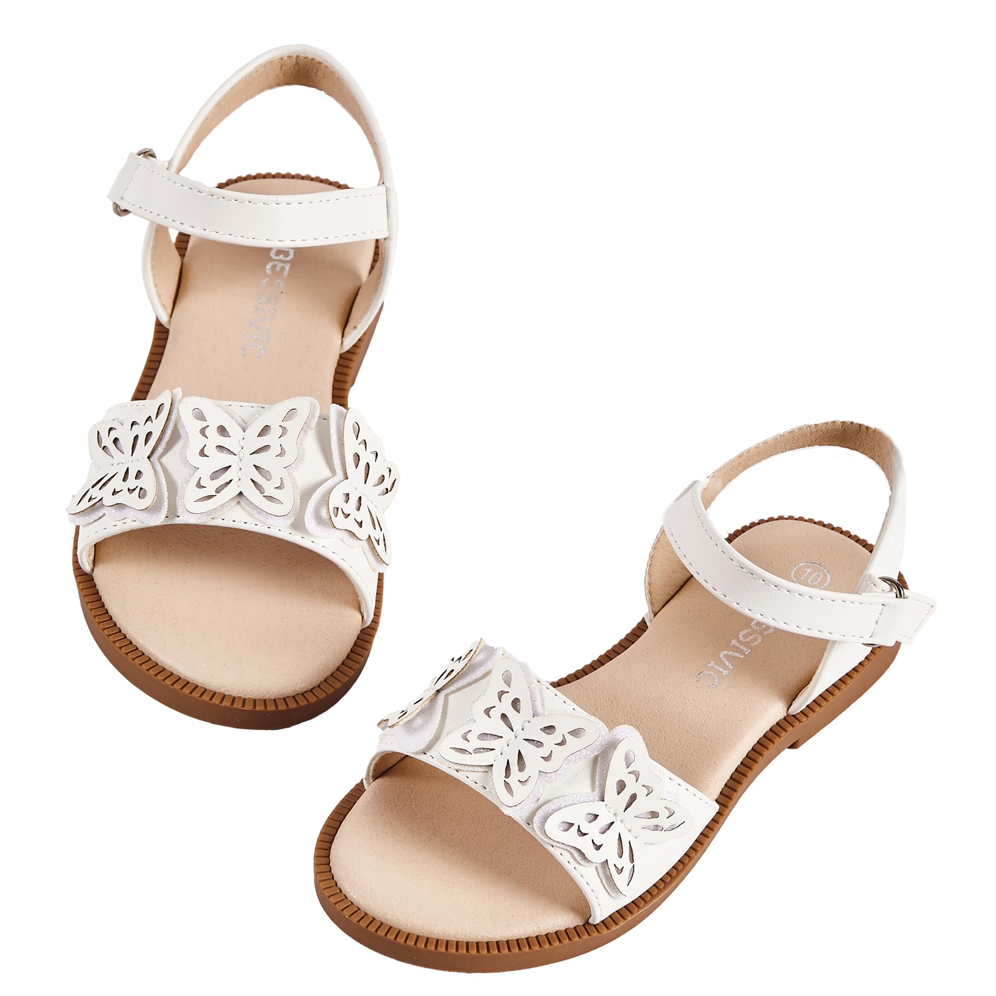 BESSIVIC Girls White Sandals Cute Open Toe Summer Flats Sandals With Rubber Sole Toddler/Little Kid/Big Kid