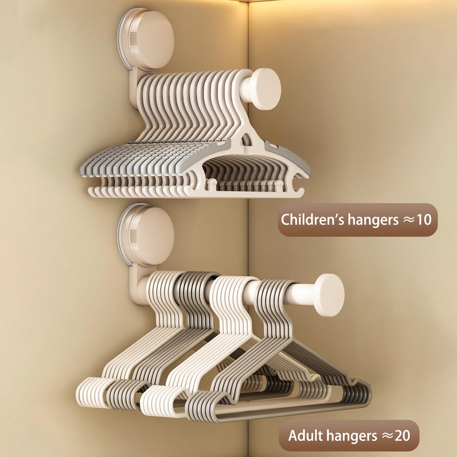 Hanger Organizer Stacker, 2 Pack Suction Cup Self-Adhesive Extendable Garment Rack, Space Saving Clothes Hanger Storage Holder for Closet Laundry Room (White)