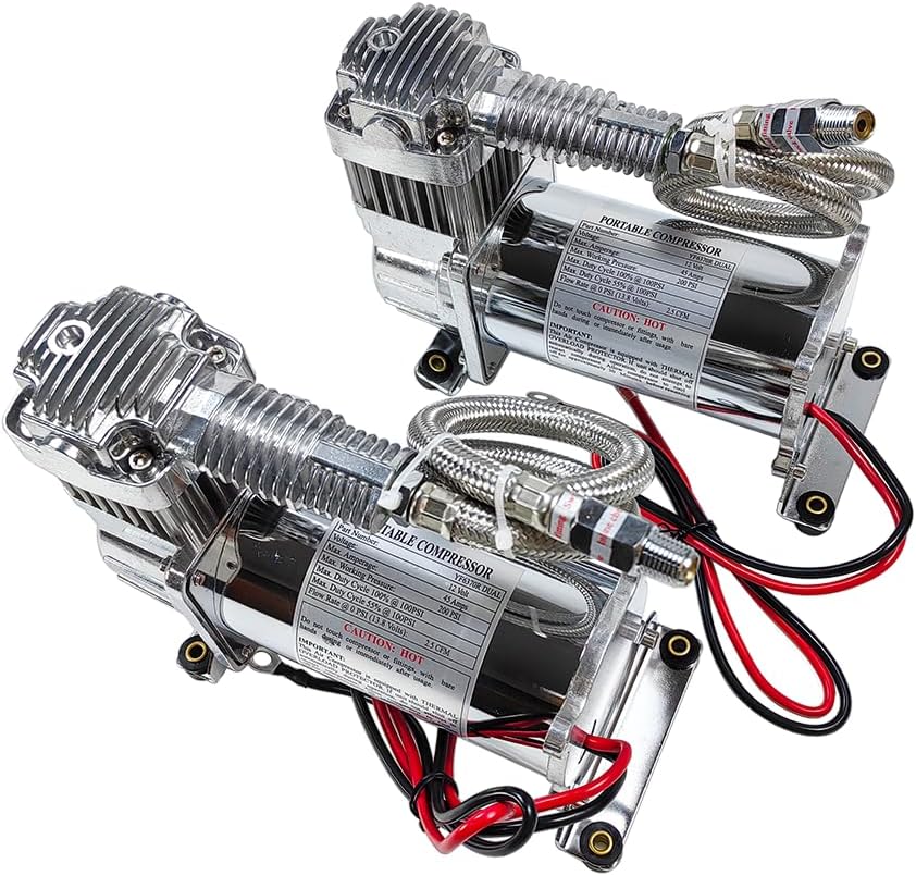 Dual Heavy Duty Onboard 12V Air Compressors 200 PSI with Remote Mount Kit | Universal Fit for Truck Car Train Horn, Suspension Ride Bag System | Fits All 12V Vehicles like Truck Pickup SUV RV Marine