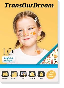TransOurDream Transfer Paper printable sticker paper for skin Clear8.5X11" for Laser/Inkjet Printer, DIY Custom Personalized for Birthday Party,weddings,Christmas,Halloween,20 SetA+B