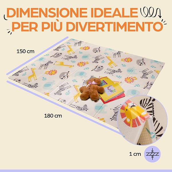 Tappeto da gioco bambini 150×180×1 cm pieghevole reversibile atossico impermeabile antiscivolo palestra neonato tummy time bambini arco giochi neonato 0-3/3-6/6-9 mesi sviluppo sensoriale - 3
