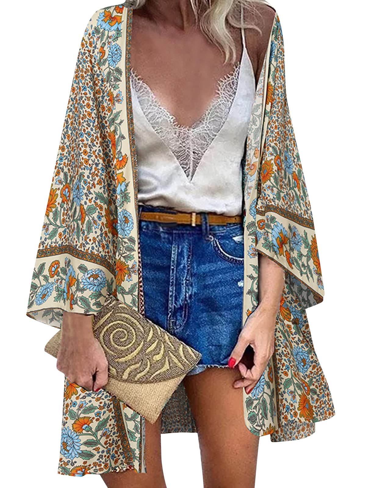 ZANZEA Mujer Gasa Cárdigan Floral Kaftan Playa Kimono Pareos Bohemia Suelto Verano Cover Up Blusa Homewear Tops