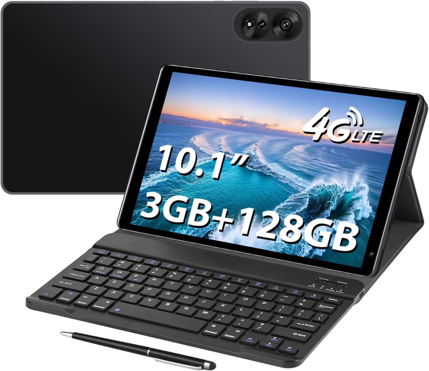 Tablet with Keyboard，G1，10.1 inch Screen，3GB RAM，128G+128G Memory，4G LTE Android Tablet with Dual SIM Slots, 5MP+16MP Camera, 5000mAh Battery，Notebook Computer (Black, 1)