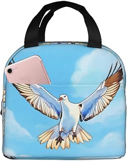 QWVBNSeagulls in Flight Thickened Aluminium foil Lunch Bag with Handle, retains Heat and Freshness, Ideal for Commuting and picnics.