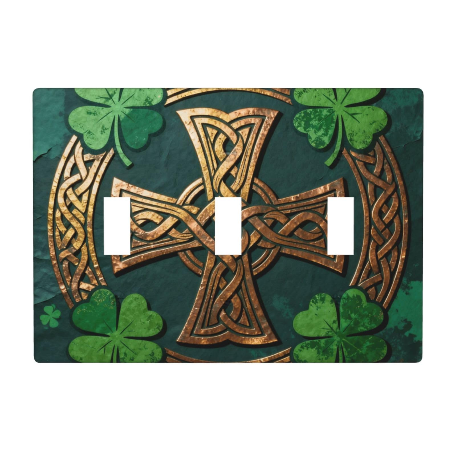 Four-Leaf Clover Totem 3 Gang Switch Plate Cover-Unbreakable Polycarbonate Wall Plate, Heat Resistant Toggle Switch Decor for Home