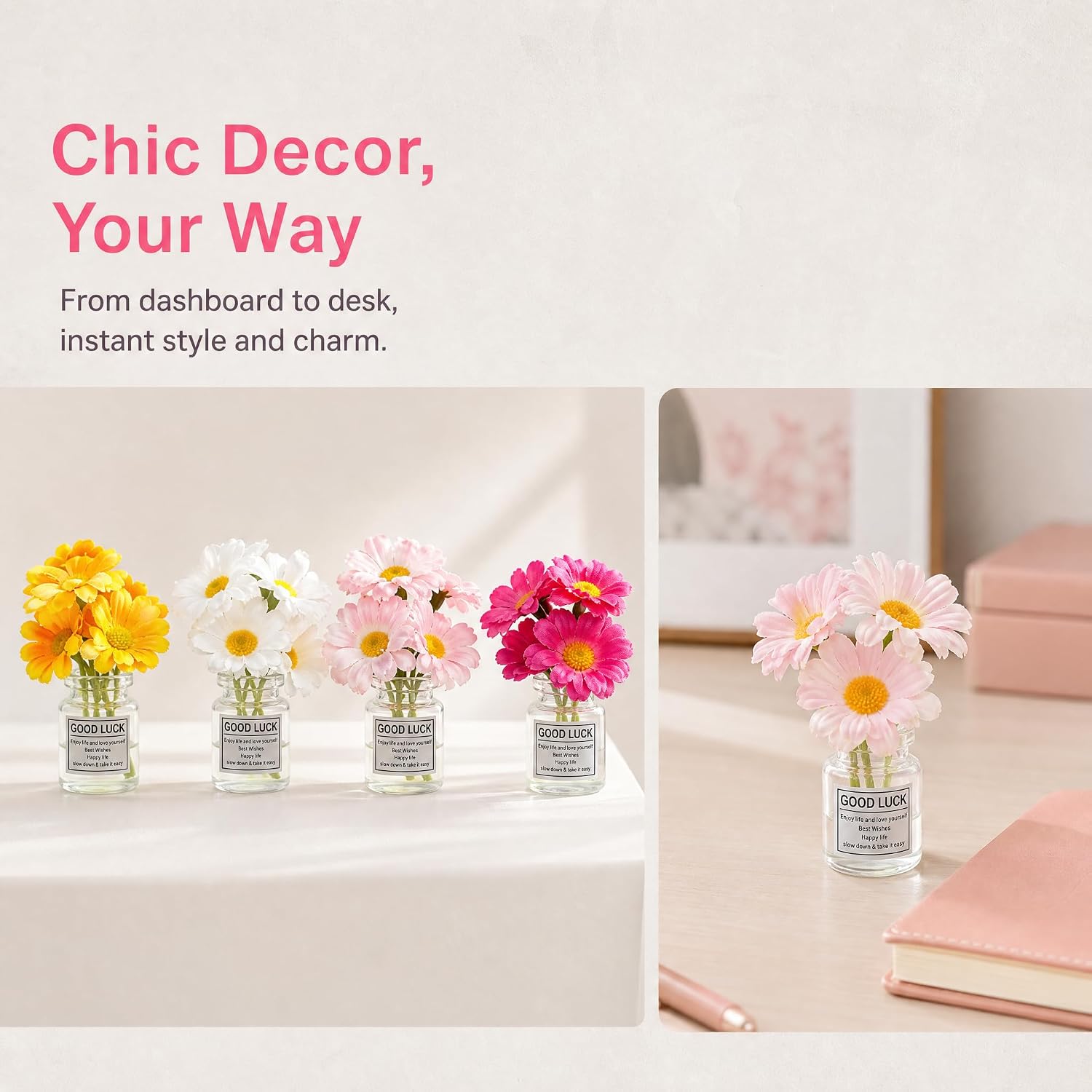 Dashboard Decorations, Cute car Decor Daisy vase 4 Pack image 5