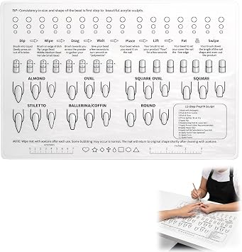Silicone Nail Mat with 7 Nail Shape Templates   Foldable Practice Mat for Acrylic Nails, Desktop Protector for Manicure Table   Practice Hand Alternative