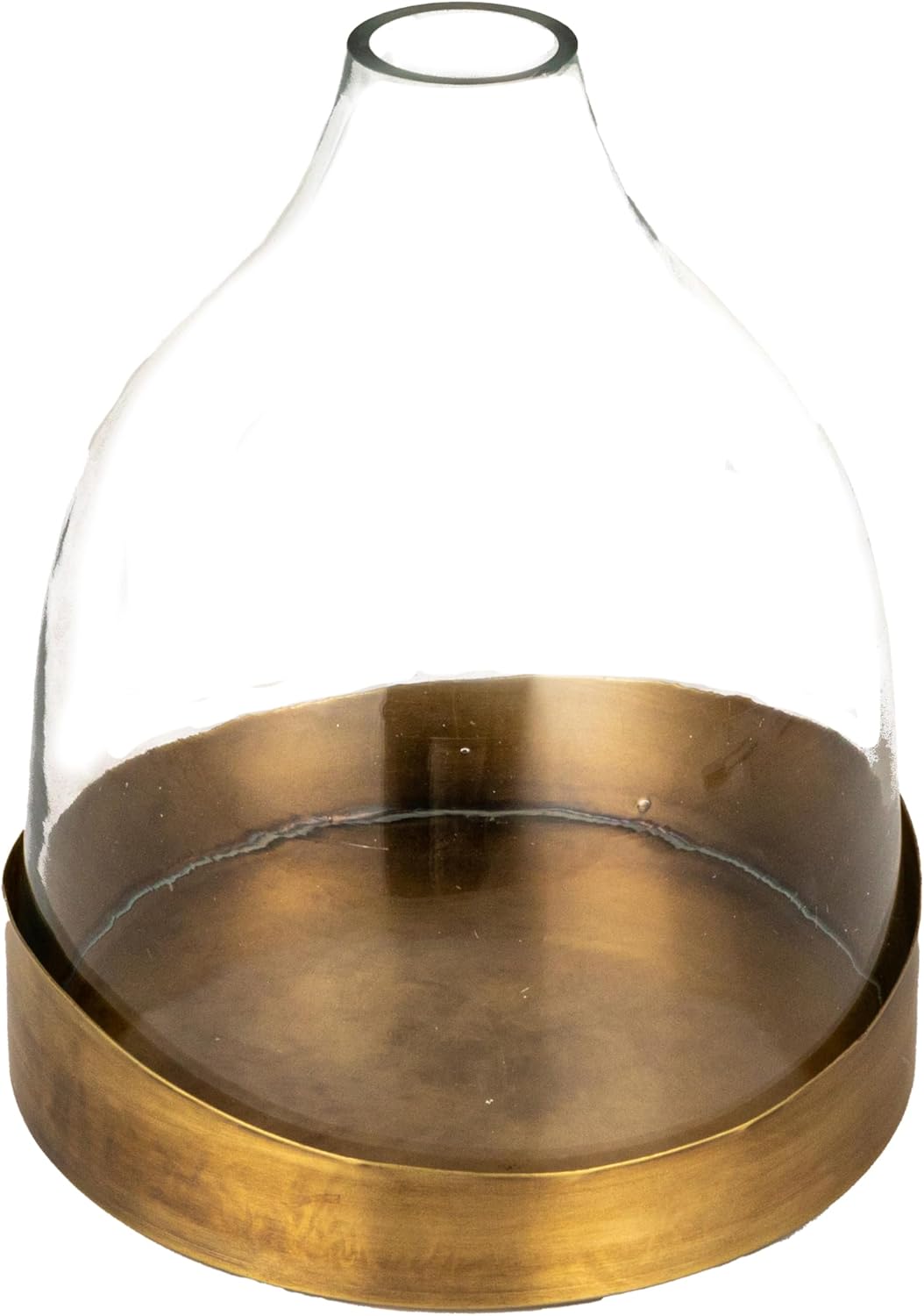 Creative Co-Op Sophisticated Glass Cloche with Metal Tray, Clear and Antique Brass