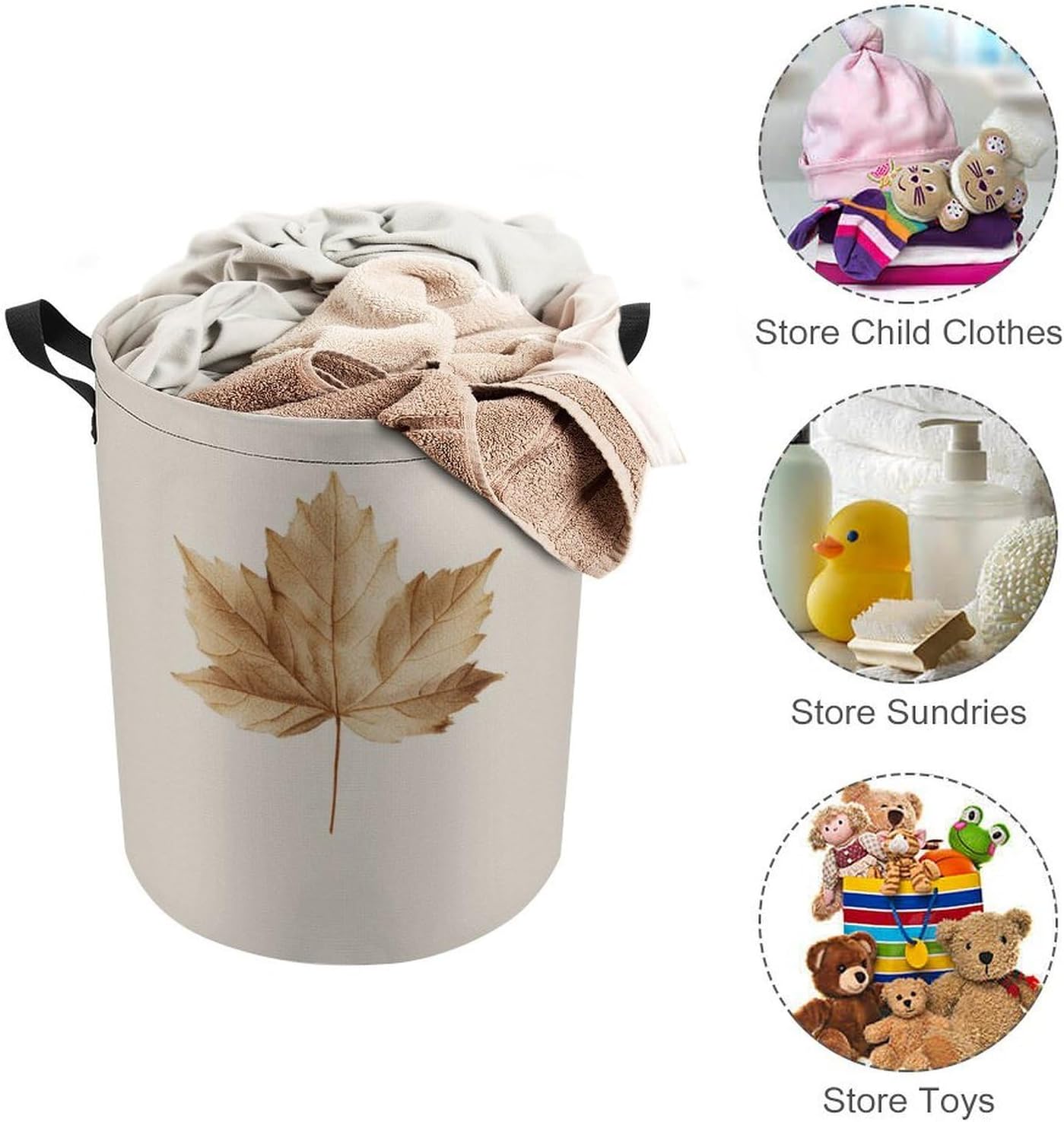 Single Dried Maple Leaf Laundry Basket Laundry Hamper Round Collapsible Drawstring Clothes Hamper for Bedroom Bathroom