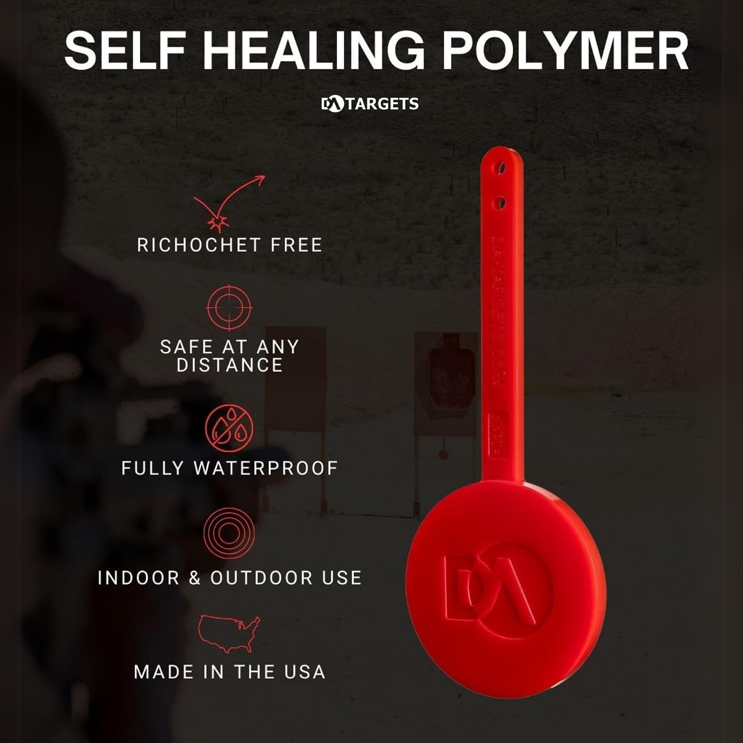 DA Targets 4-6” Round Hanging Shooting Target, Color Changing, Self-Healing, Ricochet Free, Reusable, Weatherproof, 100% Made in USA