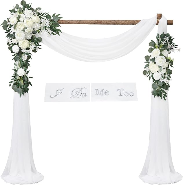 SOJOCK Artificial Wedding Arch Flowers Kit, 2 Pcs Floral Arrangement, 1 Pcs Fabric Drap, for Wedding Ceremony Bouquets and Reception Backdrop Decoration,DIY Garden Craft Art Decoration